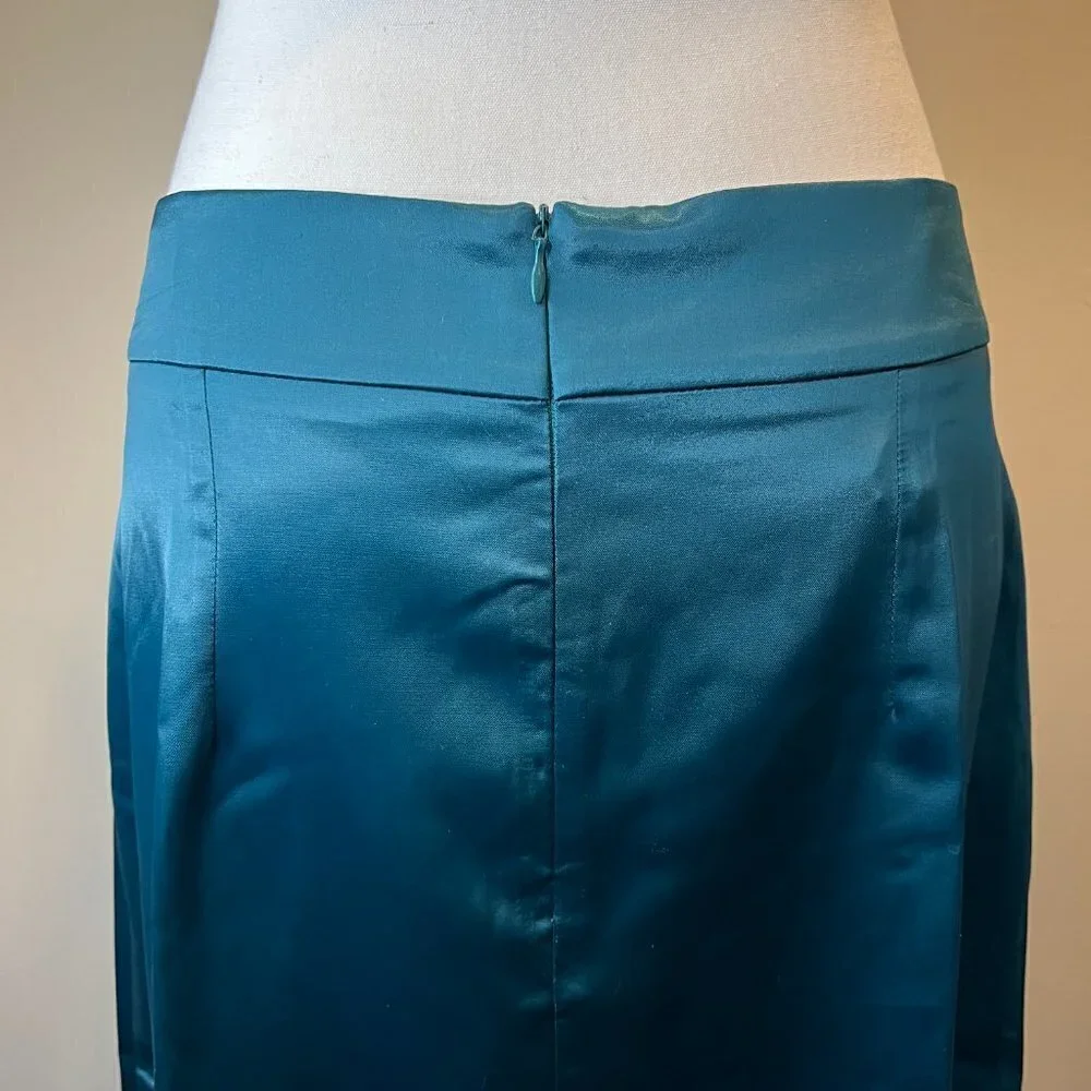 Shein Teal Unity Ruffle Trim Asymmetrical Hem Satin Skirt, Size Large